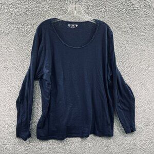 Cato Womens Women Top 26W Navy Blue Pullover Long Sleeve Tee Shirt Casual